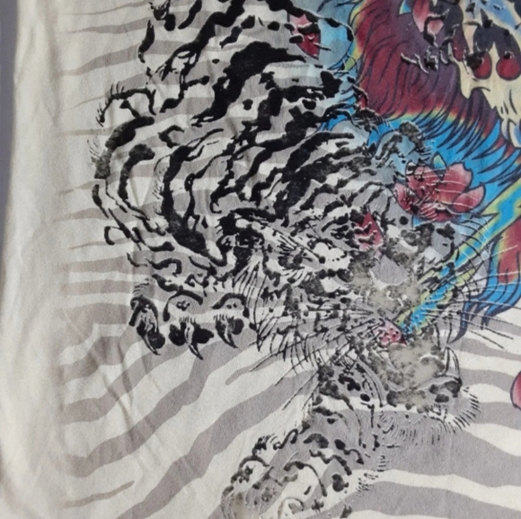 🌻SOLD🌻 Ed Hardy Men's XL Y2K 2000 Tiger Skull Cherry Blossom Graphic Tee - Picture 2 of 7